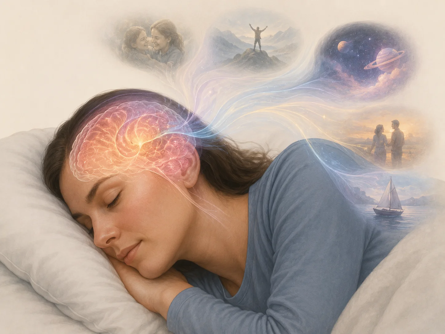 Brain diagram showing active and inactive regions during REM sleep dreaming