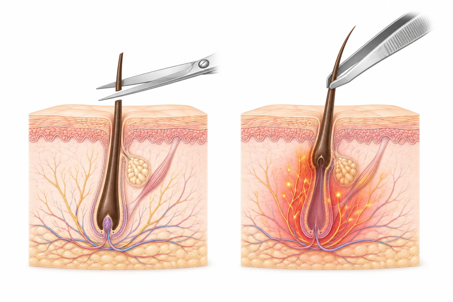 Why Does Plucking Hair Hurt But Cutting It Doesn't? explanatory diagram