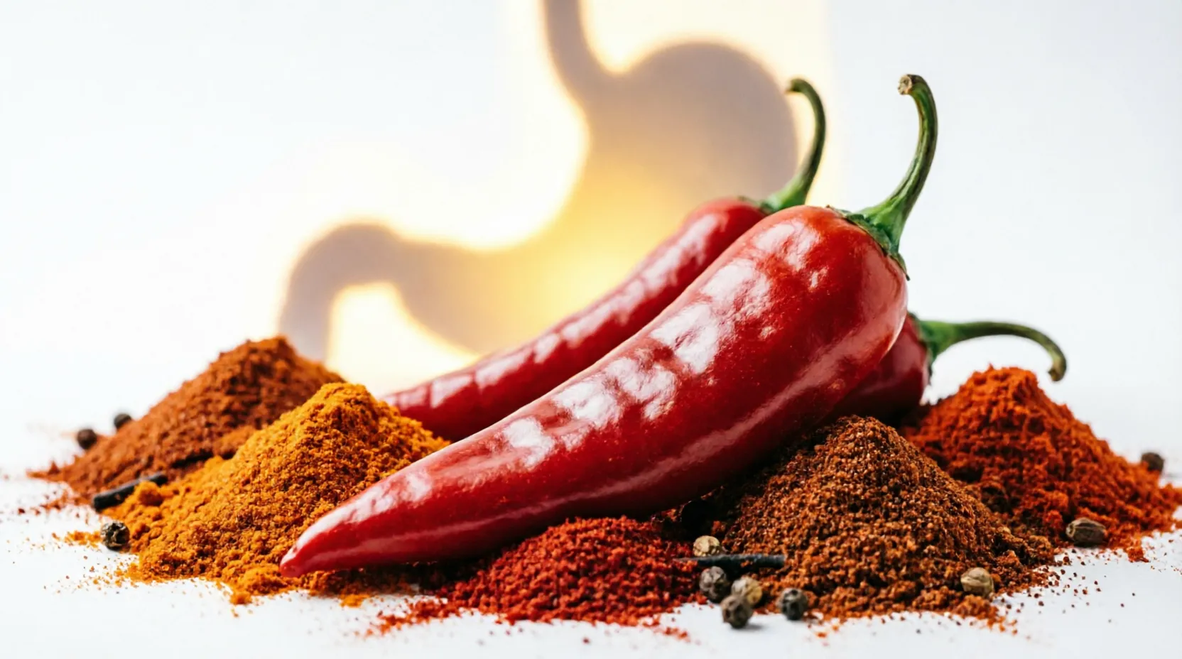 A spread of chili peppers of various colours and sizes on a wooden surface