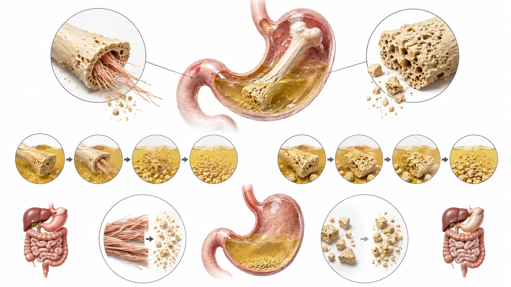 Diagram showing digestive tract and bone breakdown stages