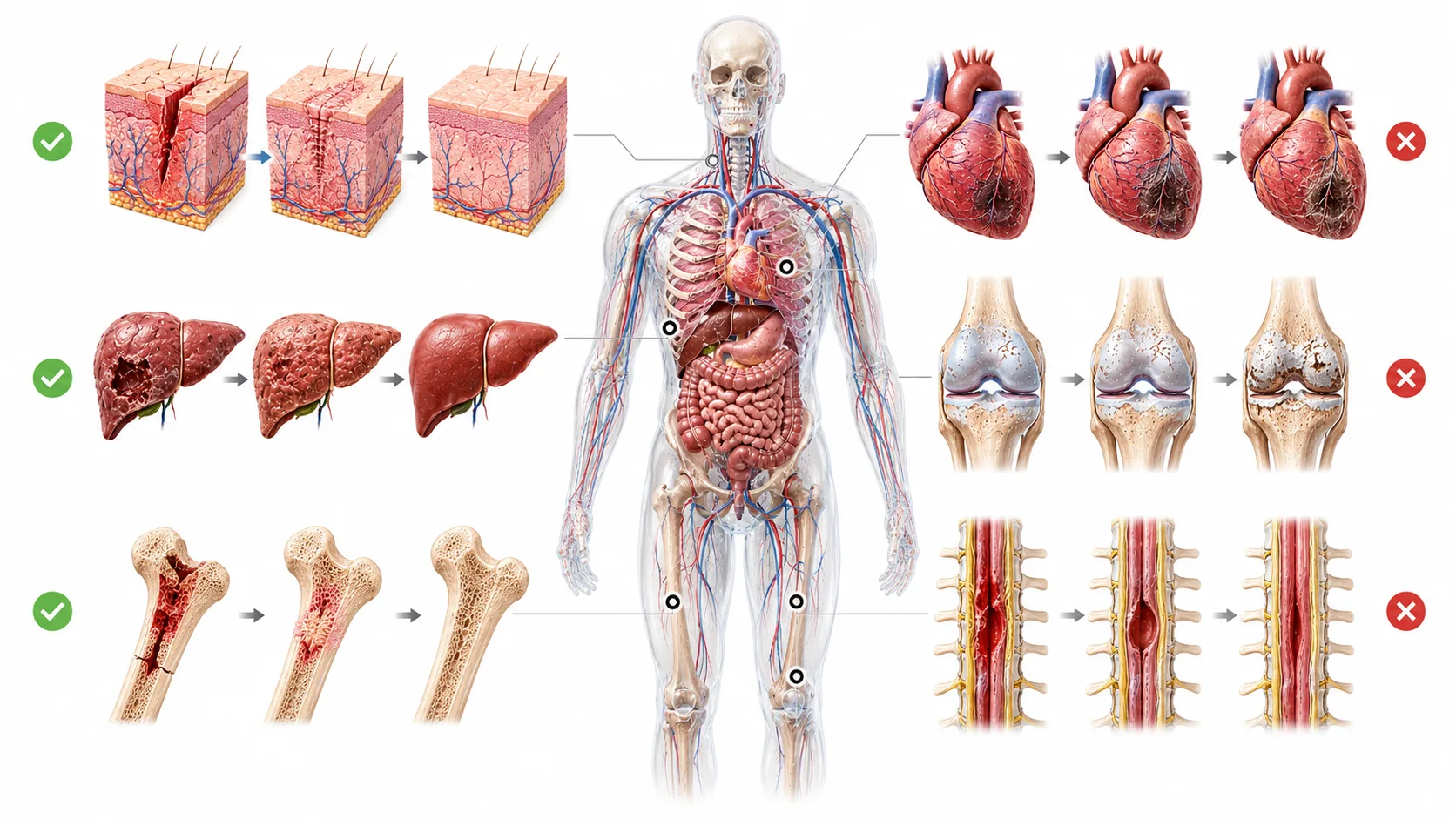 Diagram showing four stages of wound healing at cellular level