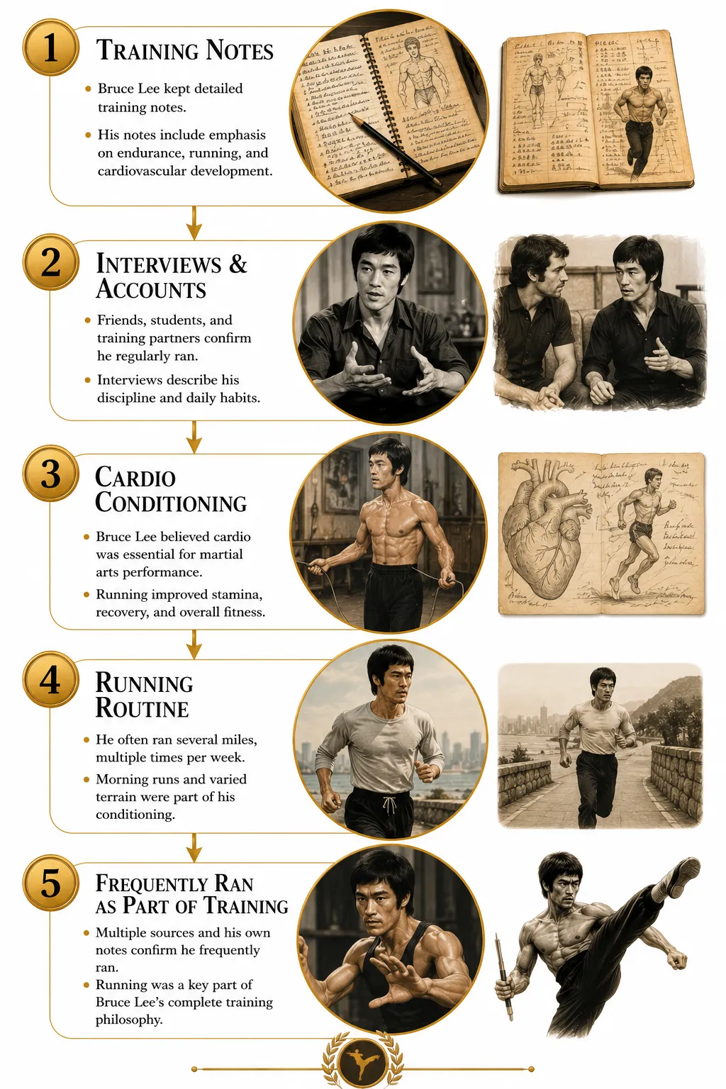 Diagram showing Bruce Lee's weekly running schedule and variations