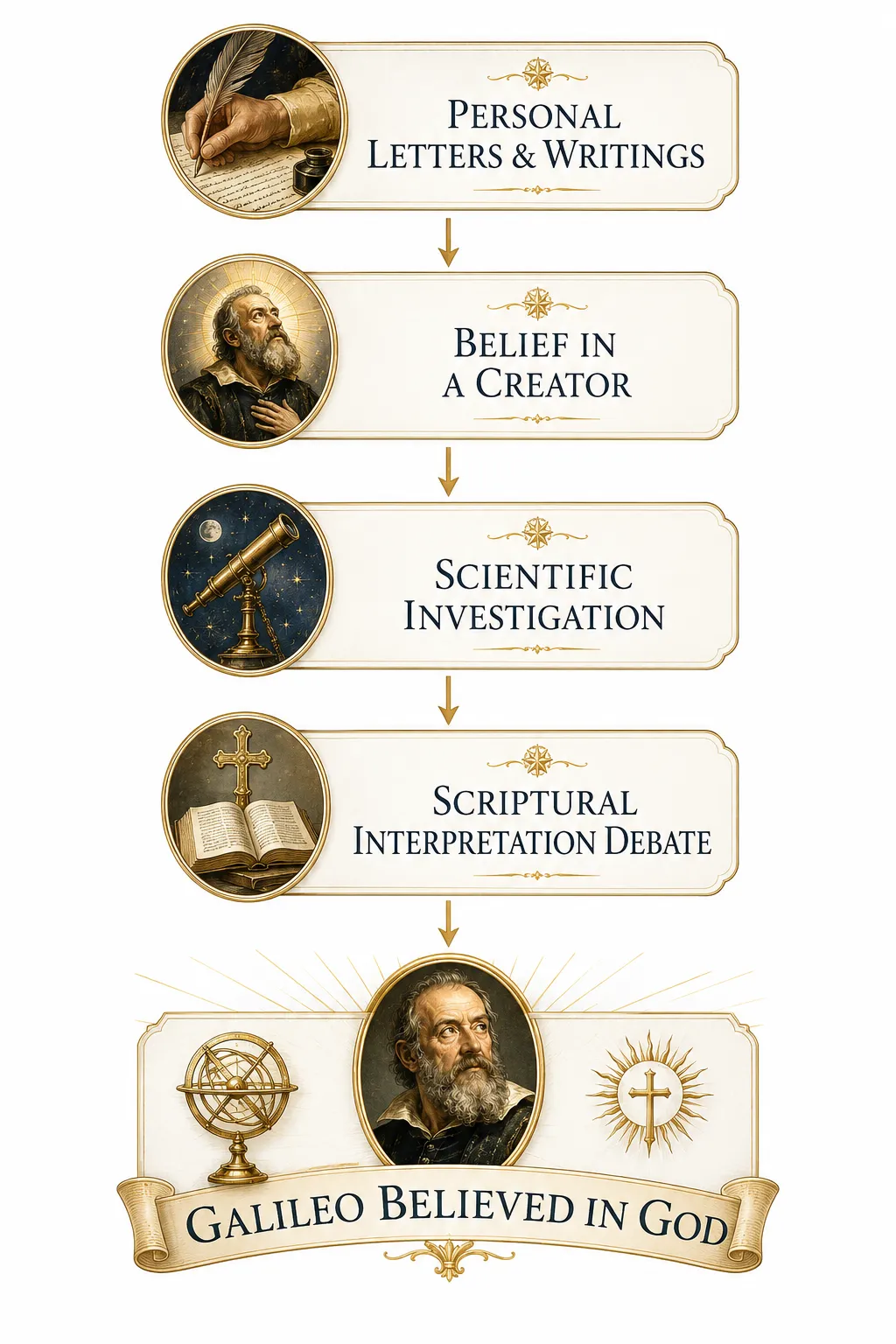 Diagram showing Galileo's religious beliefs alongside his scientific work