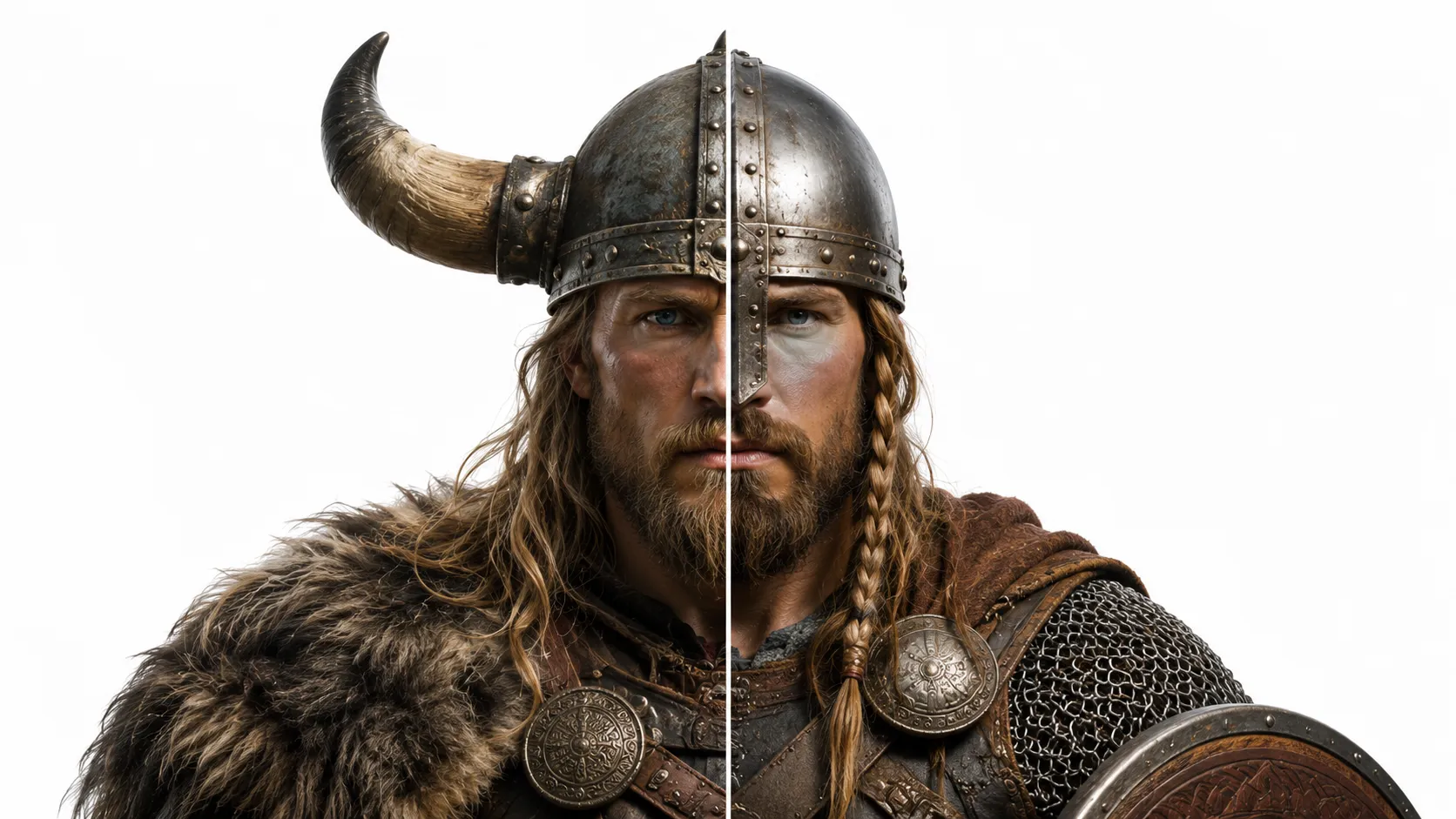 Illustration contrasting the popular horned Viking helmet image with the real Gjermundbu helmet