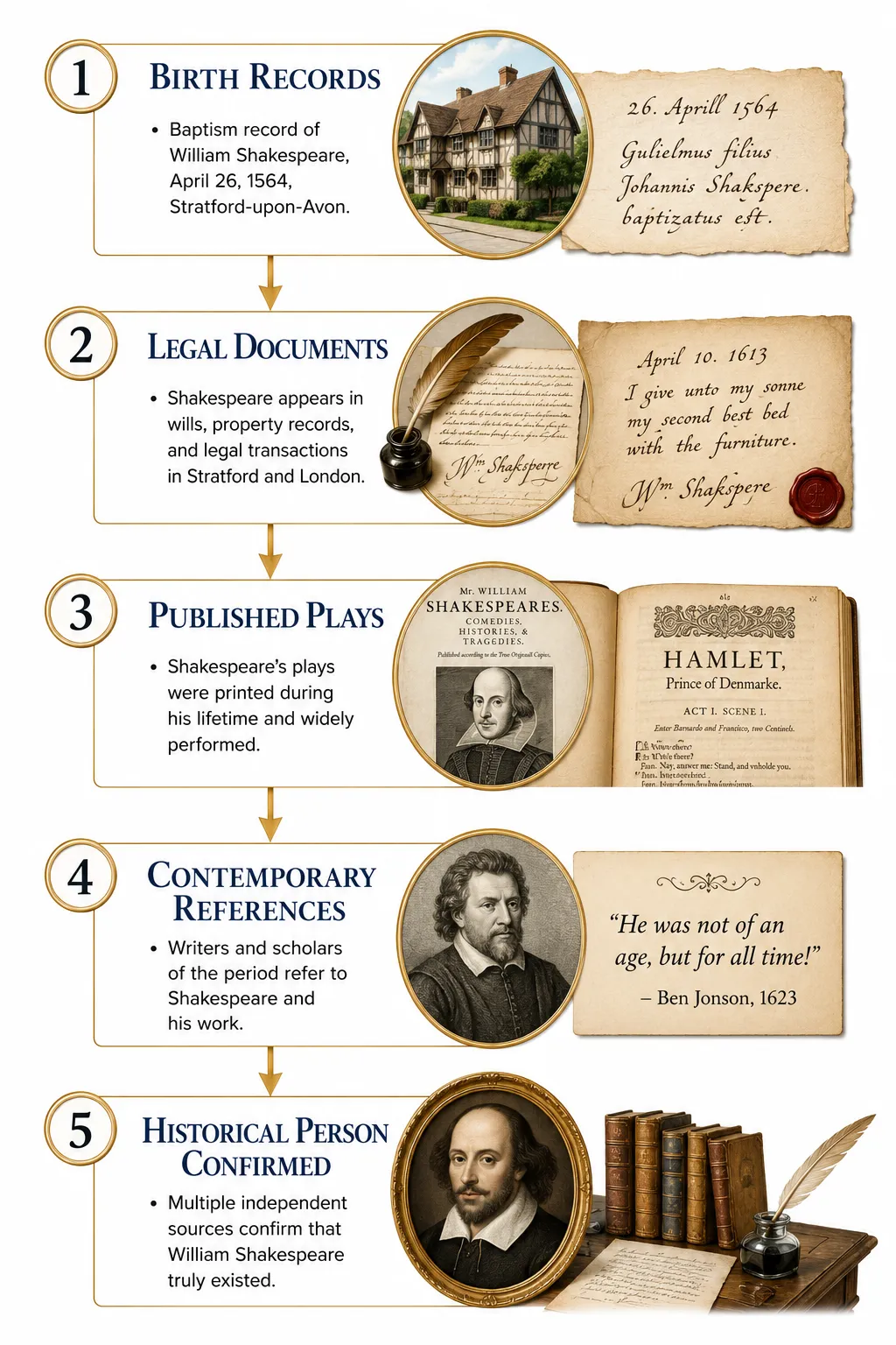 Diagram showing the documentary evidence for Shakespeare's authorship