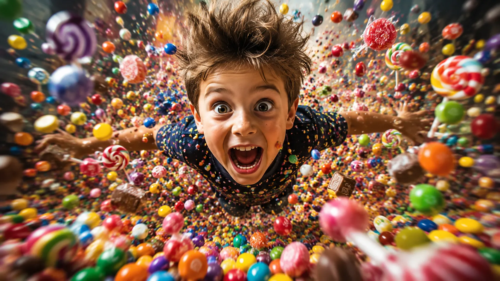 Child eating a birthday cake surrounded by other kids at a party