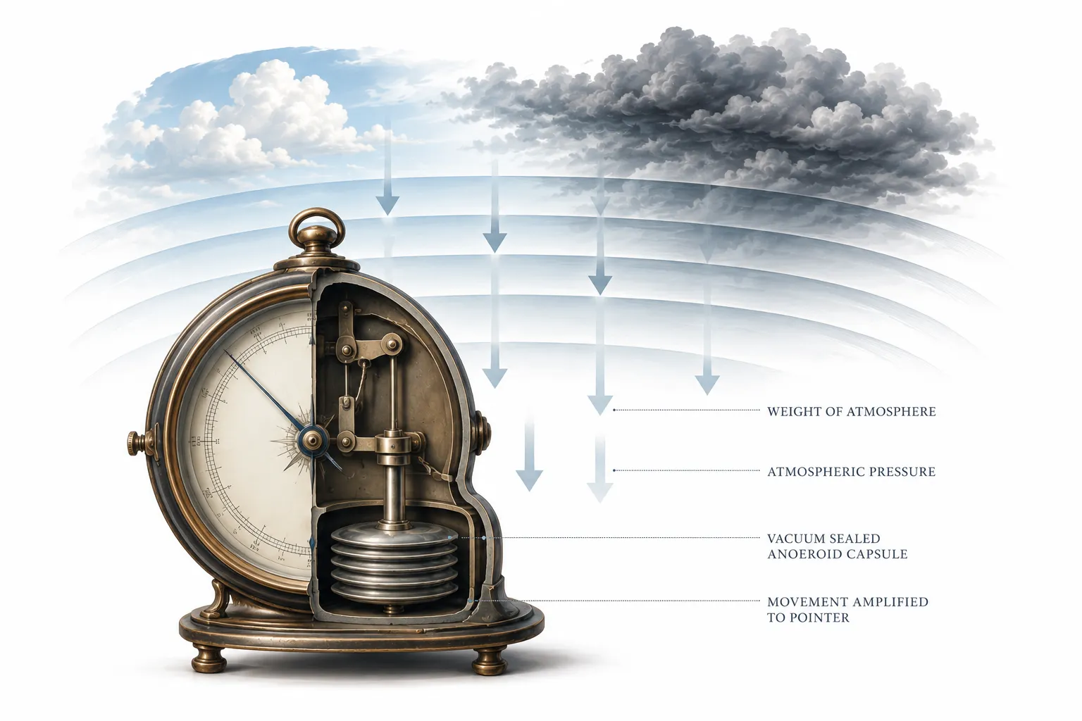 Diagram showing high and low air pressure patterns used by a barometer