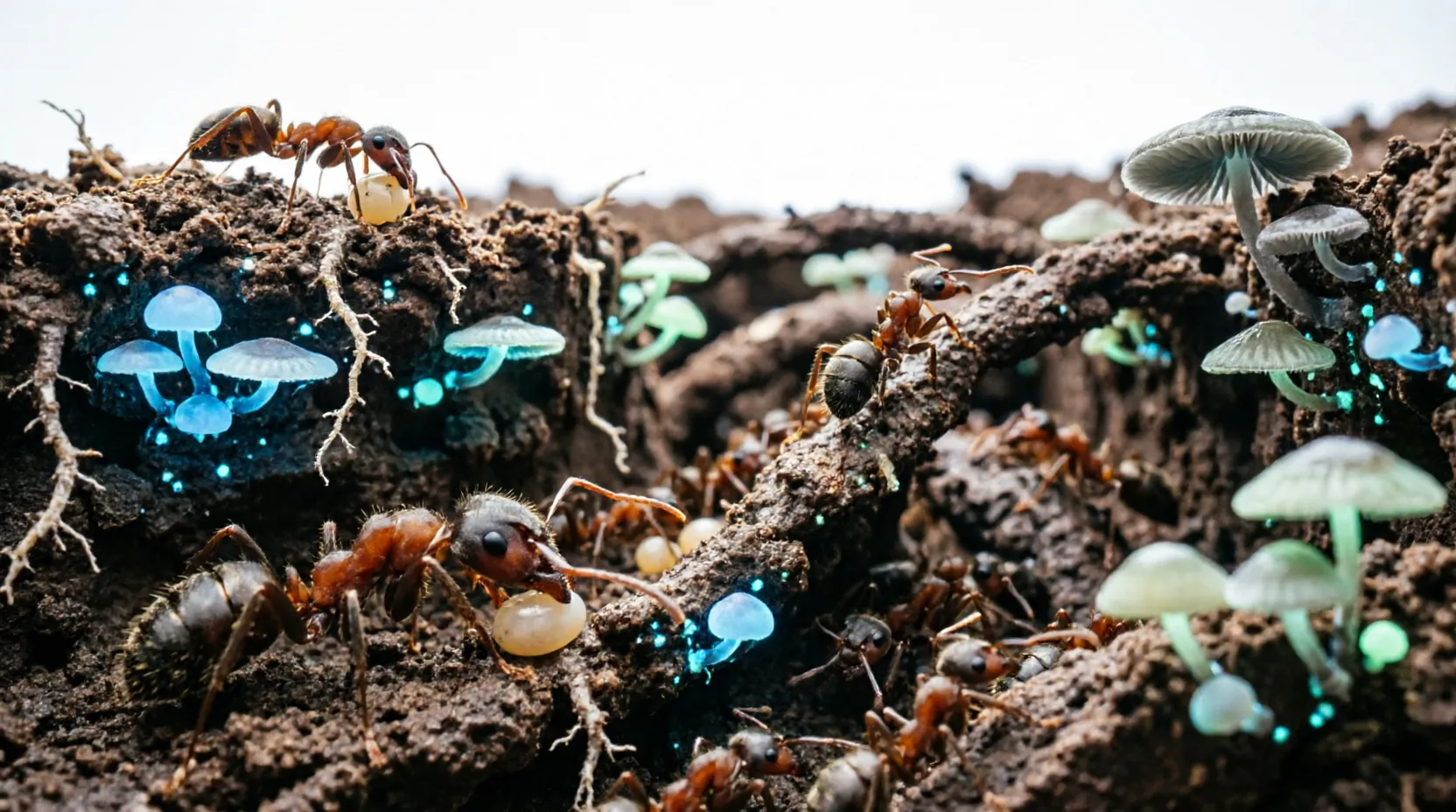 Leafcutter ants carrying leaves into their colony