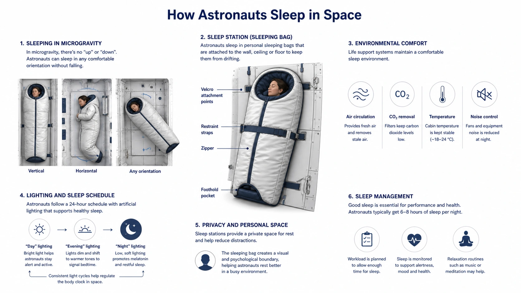 How Do Astronauts Sleep in Space? explanatory diagram