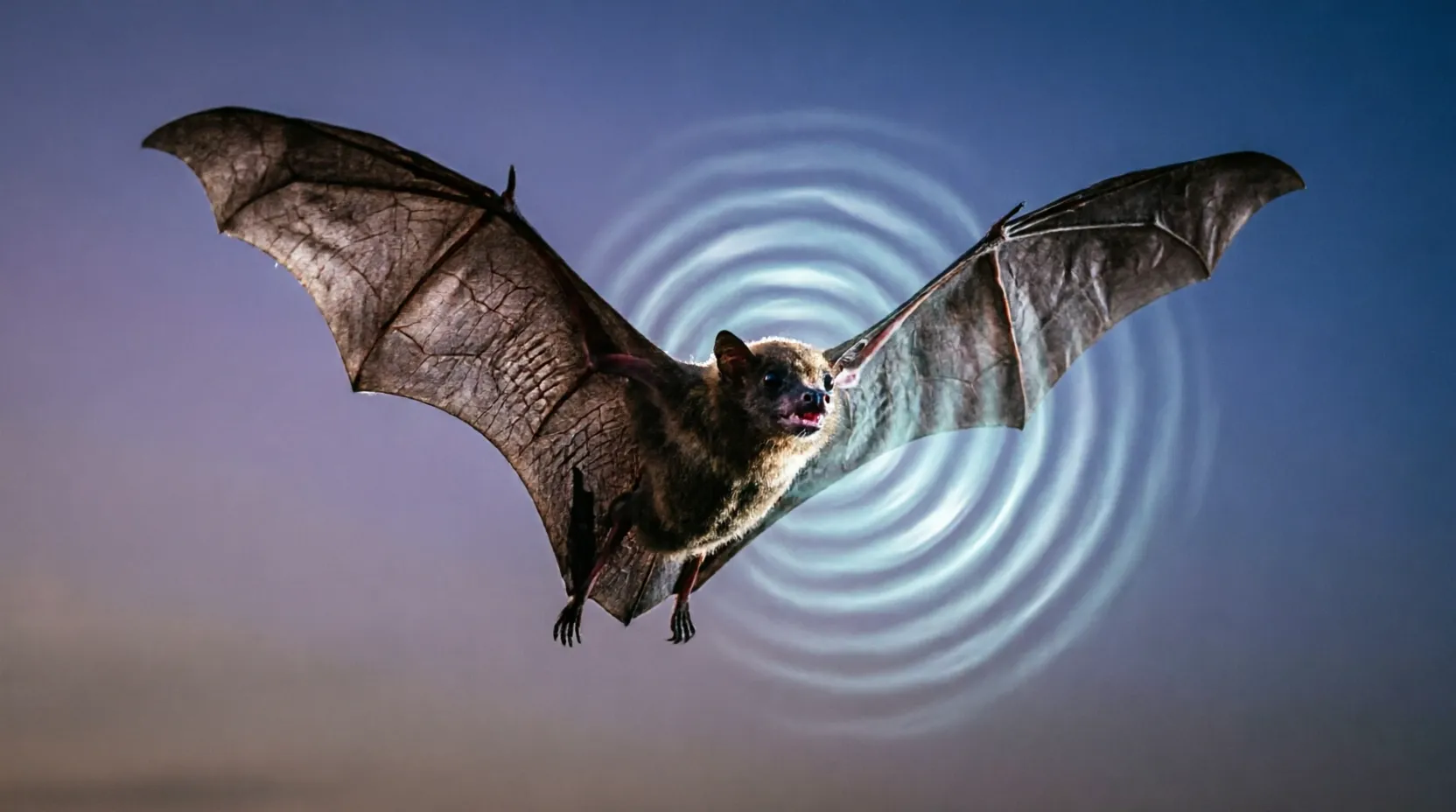 Bat in flight emitting sound waves