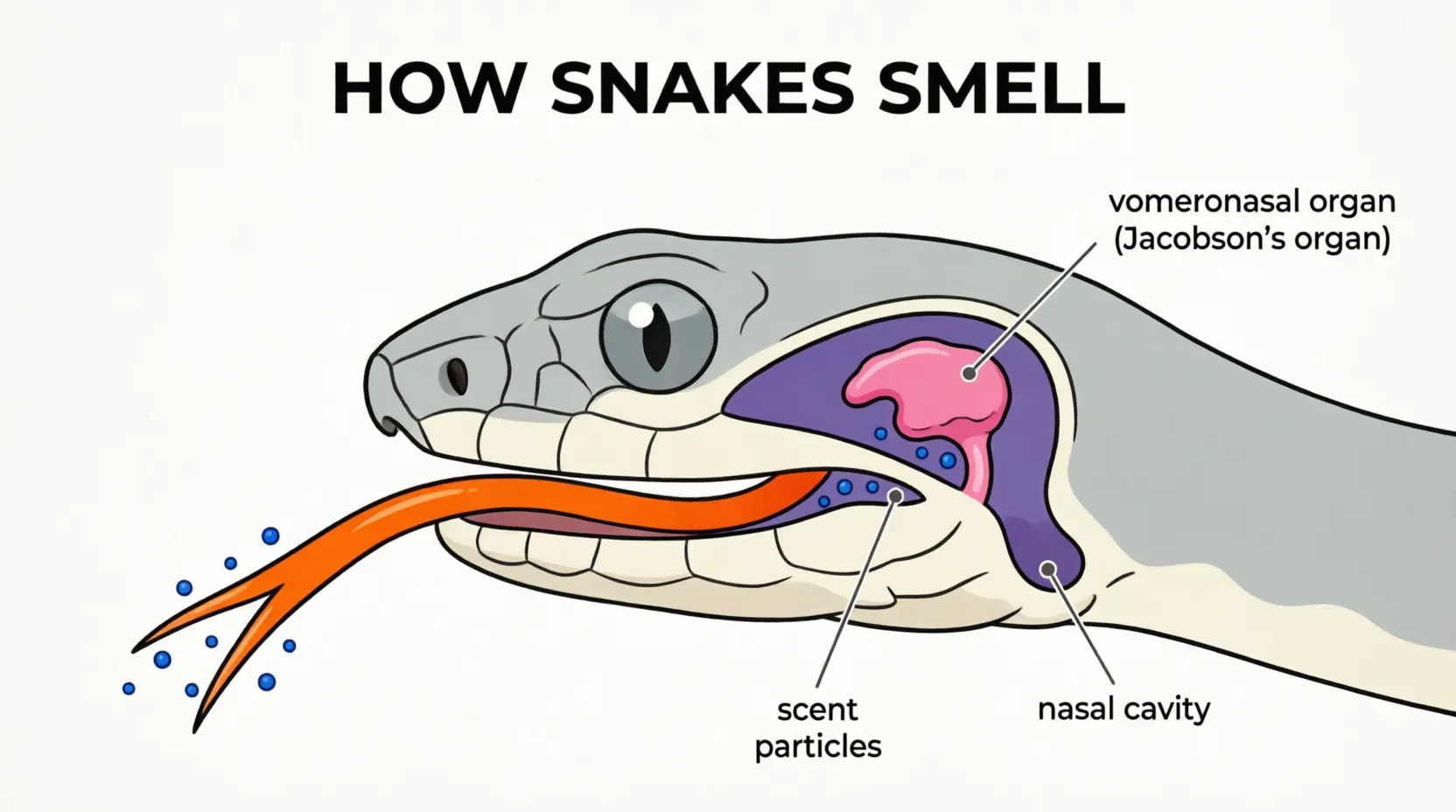 Diagram of snake head showing tongue path to Jacobson's organ