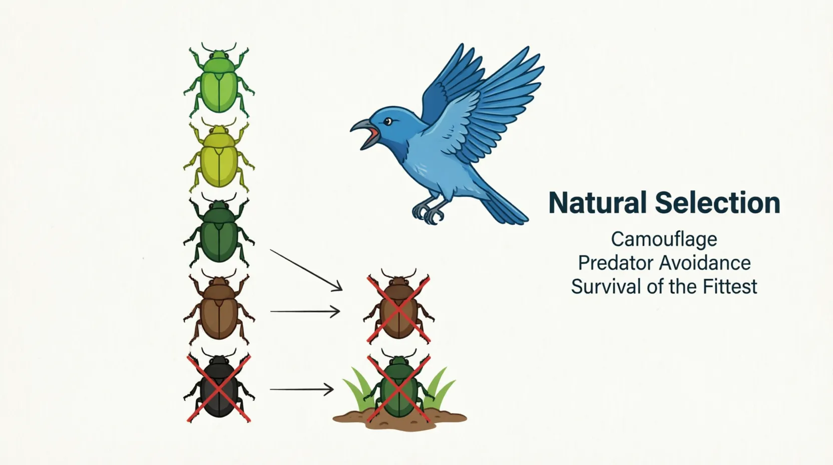 Diagram showing natural selection process over generations