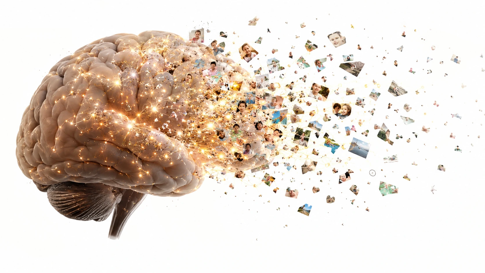 Glowing neural connections in a human brain representing memory formation