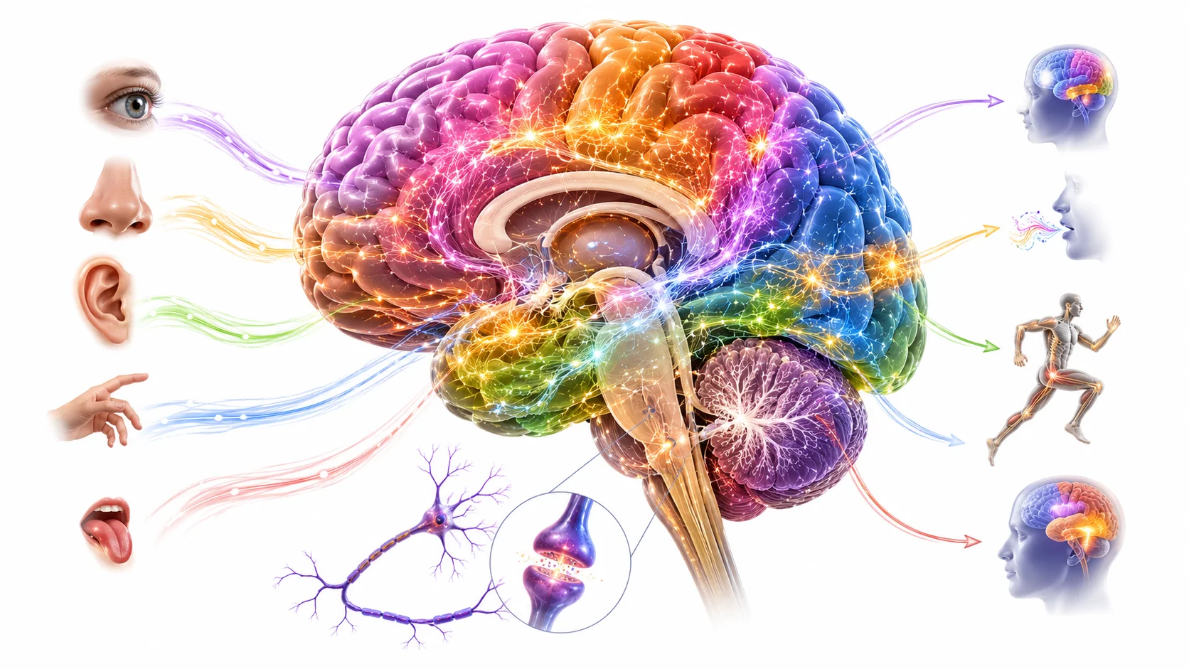 Labelled diagram of the human brain showing cerebral cortex, hippocampus, amygdala, brain stem and cerebellum