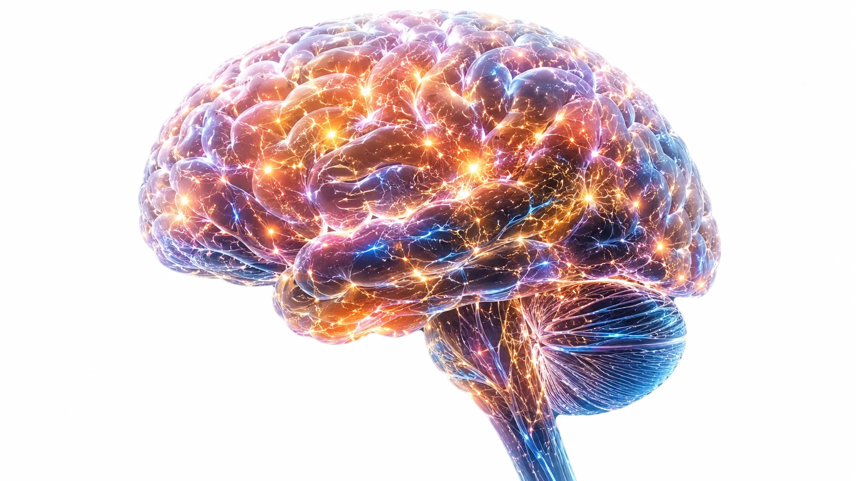 Illuminated network of neurons showing electrical signals passing through the human brain