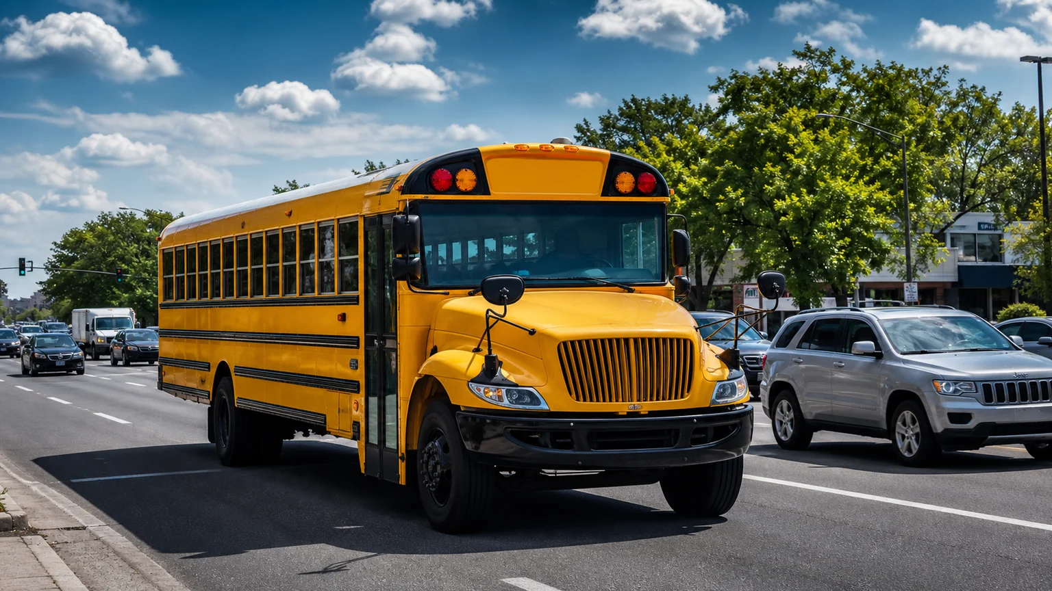 Classic yellow school bus on a road