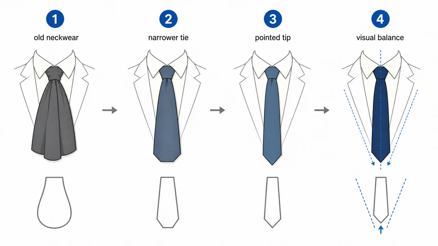 Diagram showing bias cut direction on fabric and resulting tie taper and drape