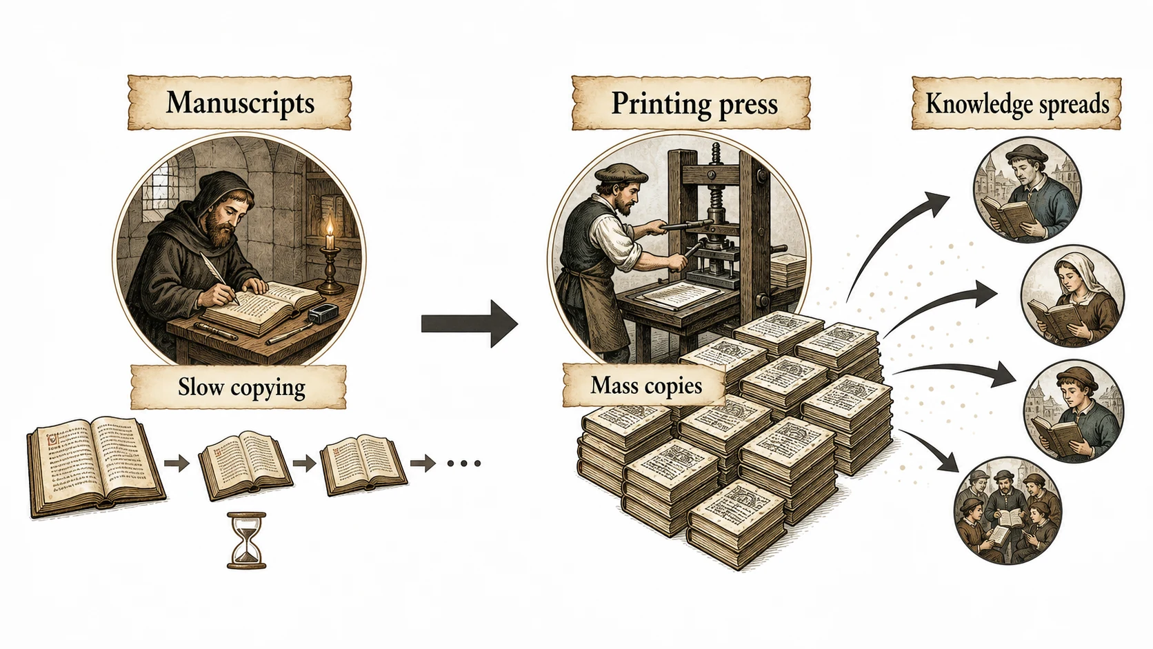 Why Did Human Knowledge Explode After the Printing Press? explanatory diagram