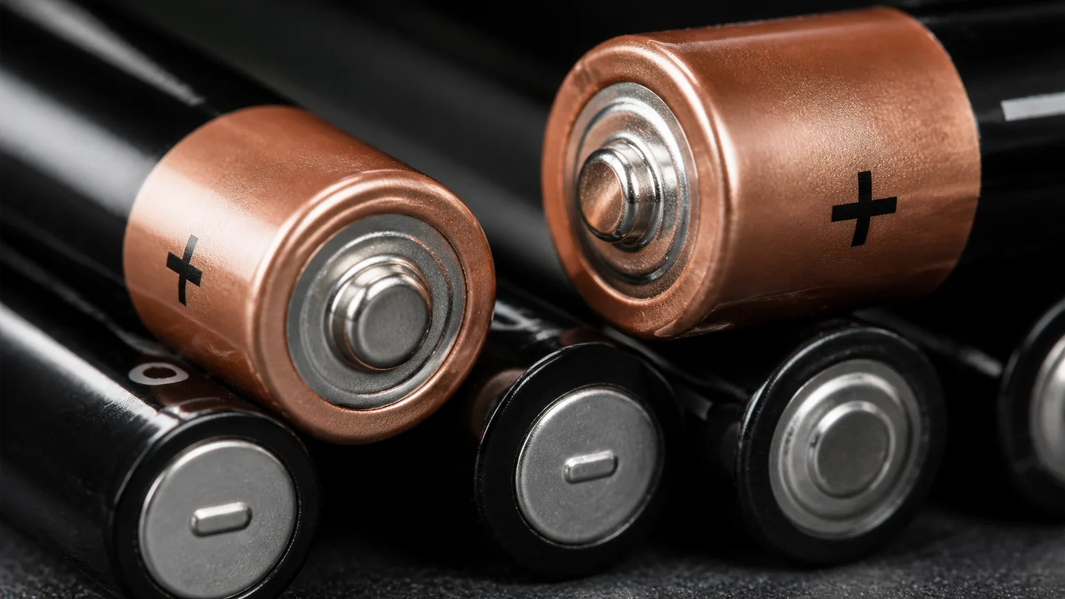 AA battery clearly showing plus and minus terminal markings at each end