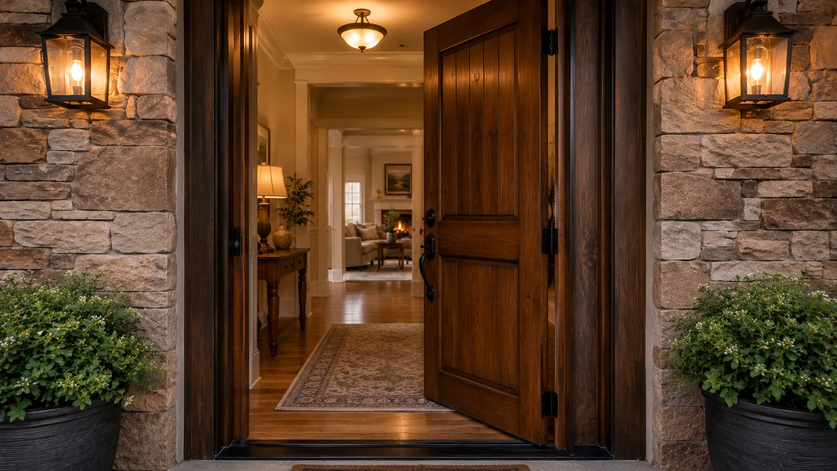 Interior door swinging open inward into a room