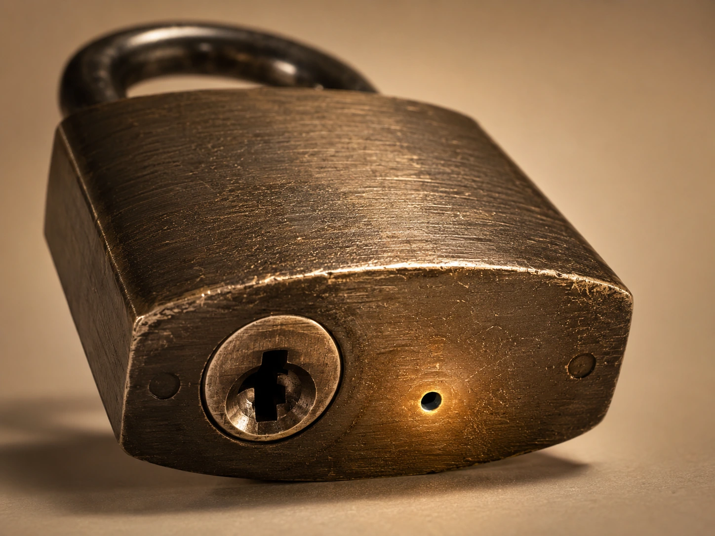 Cutaway diagram of a padlock body showing the drain hole at the bottom and internal mechanism