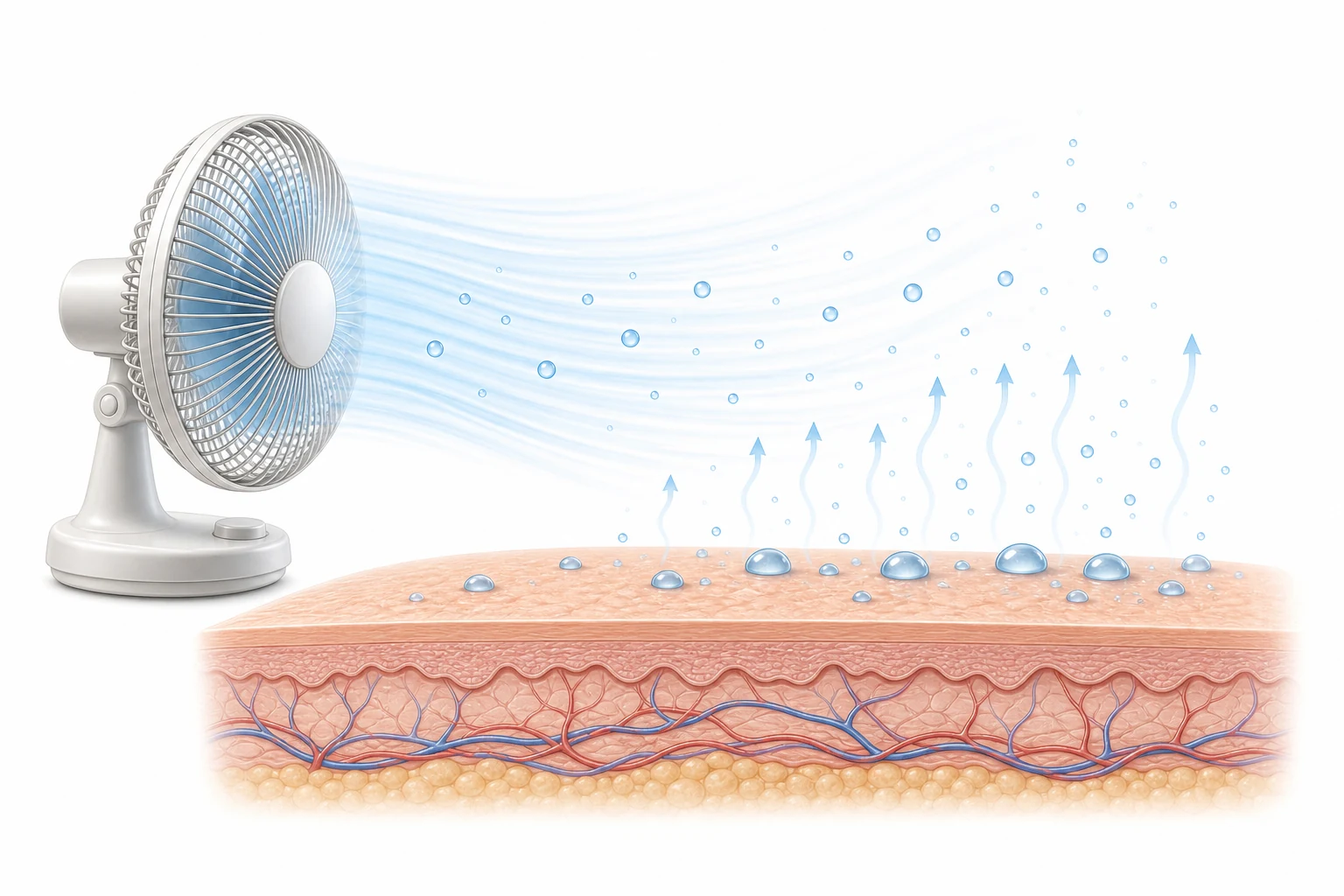 Why Does a Fan Make You Feel Cooler? explanatory diagram