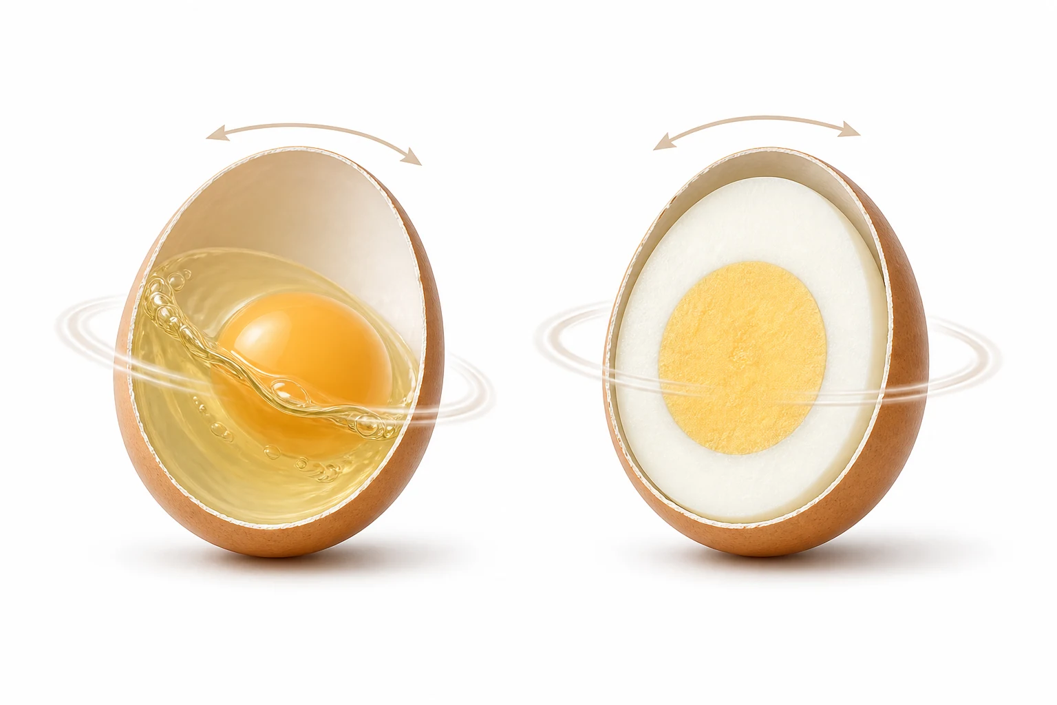 Why Does a Hard-Boiled Egg Spin Faster Than a Raw One? explanatory diagram