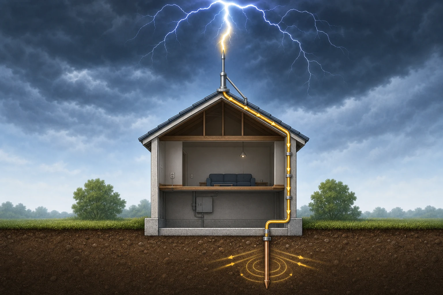 Why Does a Lightning Rod Work? explanatory diagram