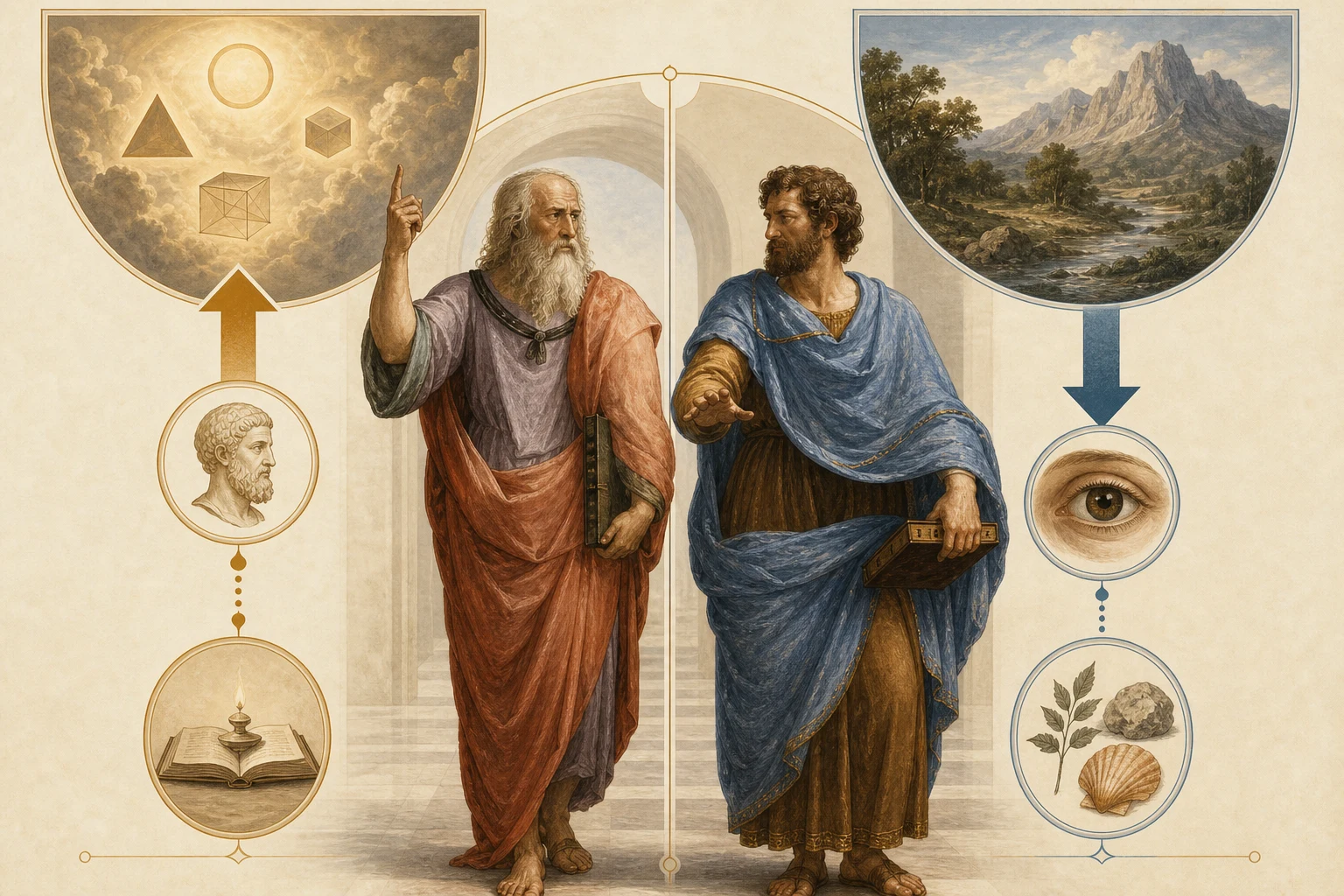 Why Does Plato Point Up and Aristotle Point Down? explanatory diagram