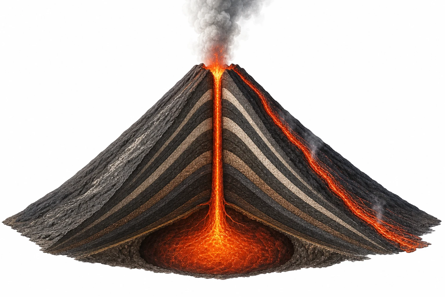 Why Is a Volcano a Cone Shape? explanatory diagram