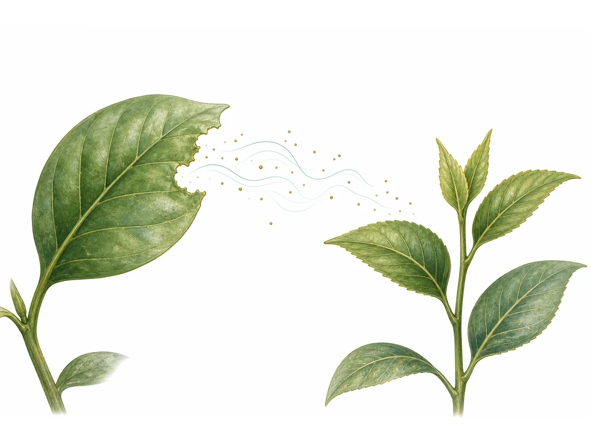 Diagram showing how plants release chemical signals when damaged
