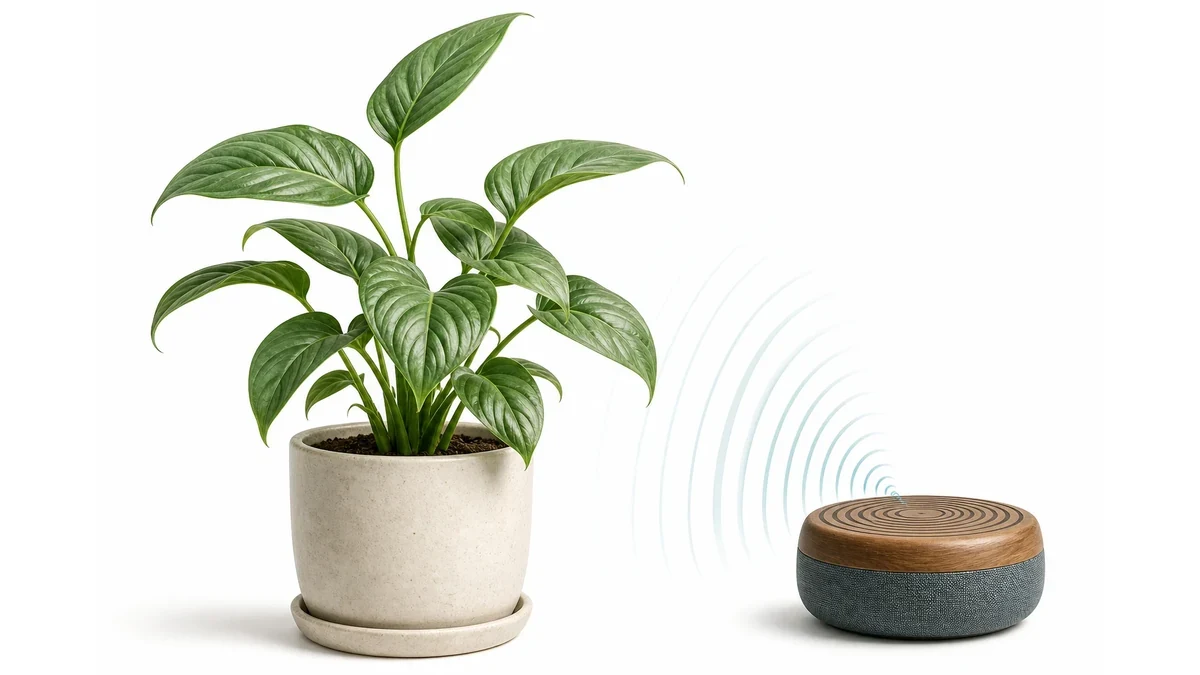 Editorial illustration of a plant with musical notes around it
