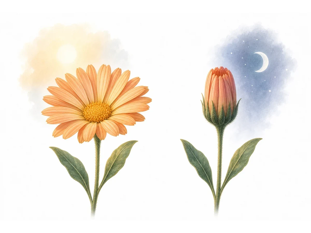 Diagram showing flower opening and closing with temperature changes