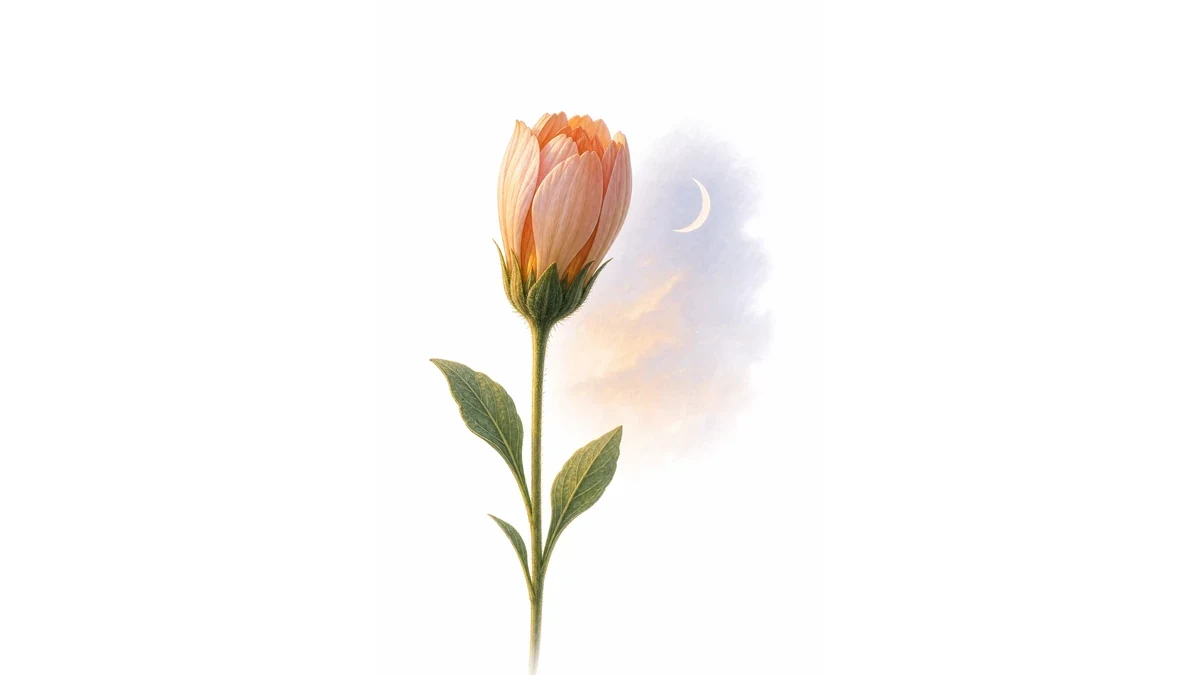 Editorial illustration of a flower closing at nightfall