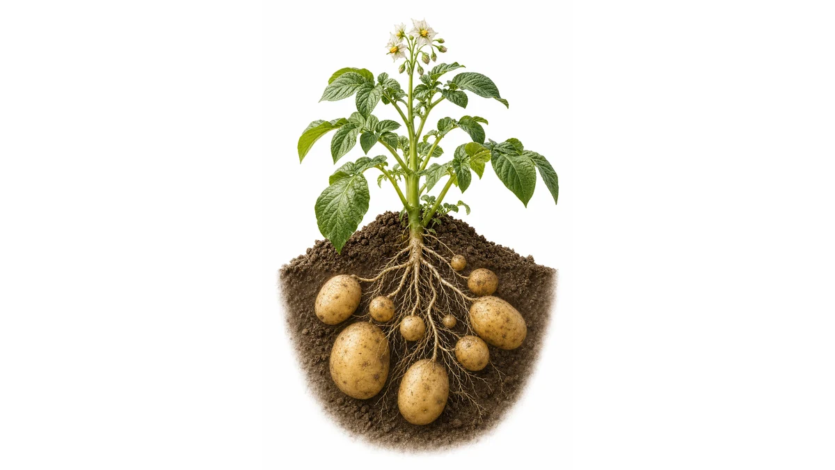 Editorial illustration of potatoes growing underground