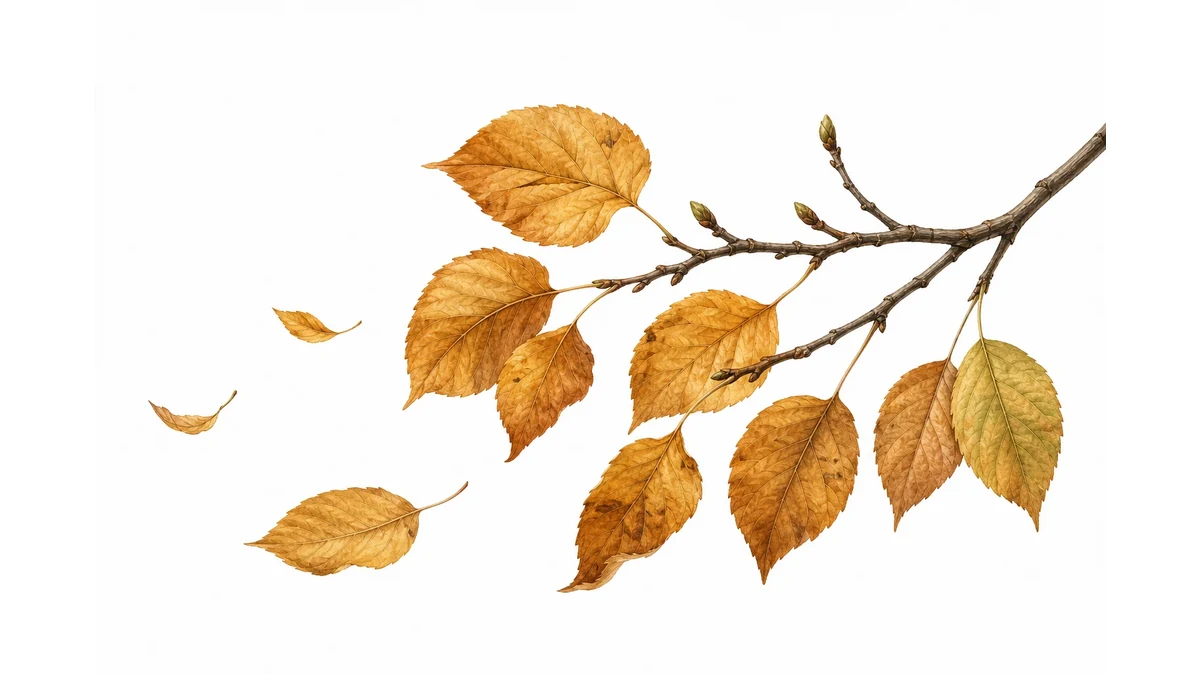 Editorial illustration of a tree shedding leaves in autumn