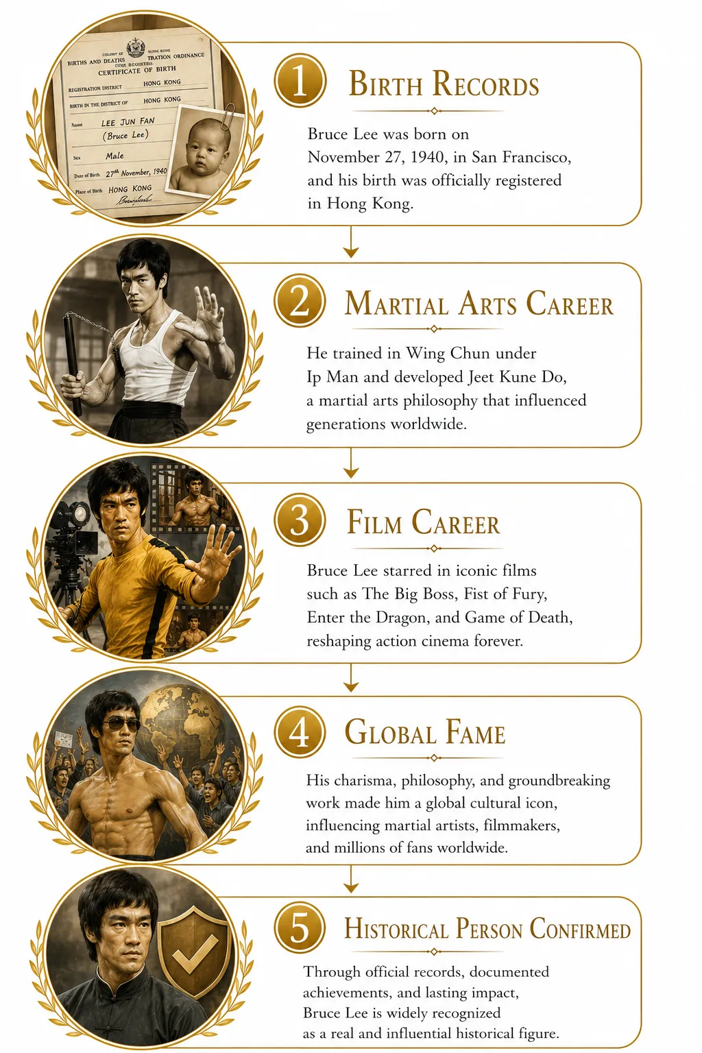 Diagram comparing the real Bruce Lee with common myths about him
