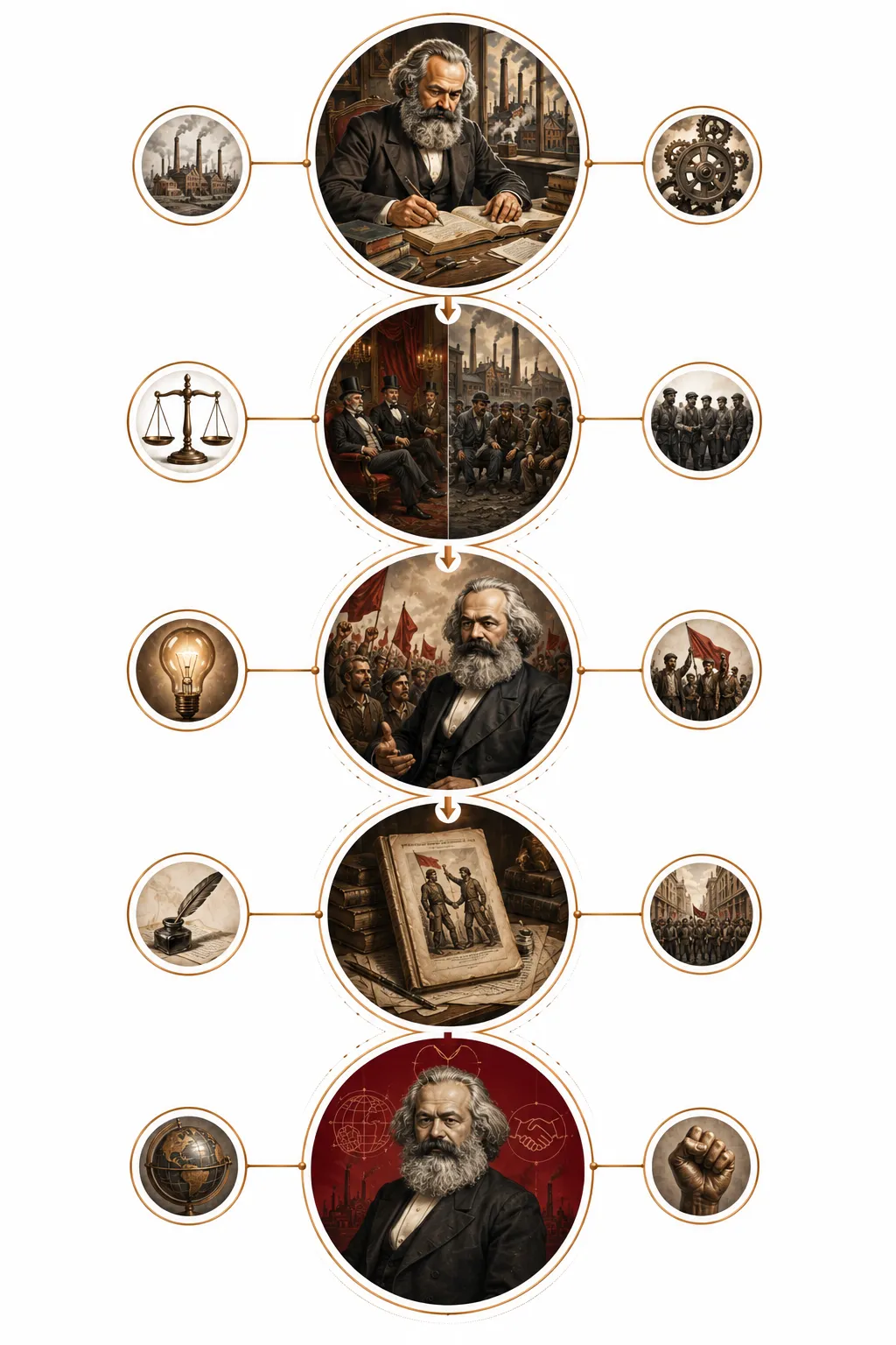 Diagram showing Marx's stages from capitalism to communism