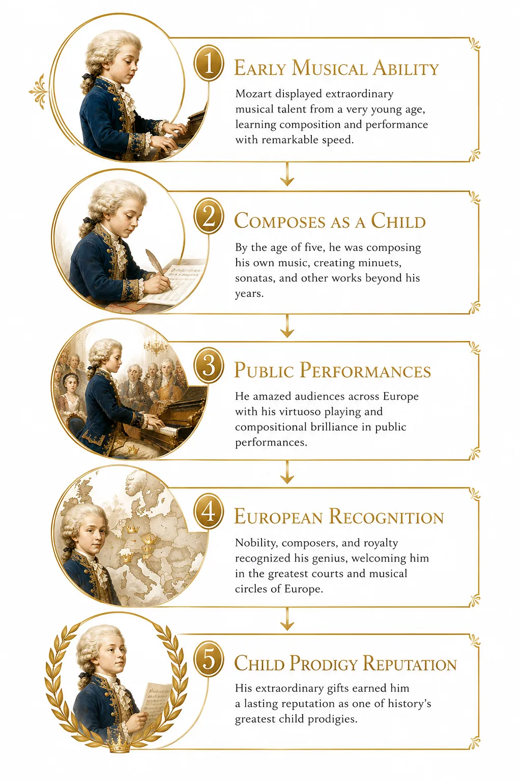 Timeline diagram showing Mozart's early compositions and performances