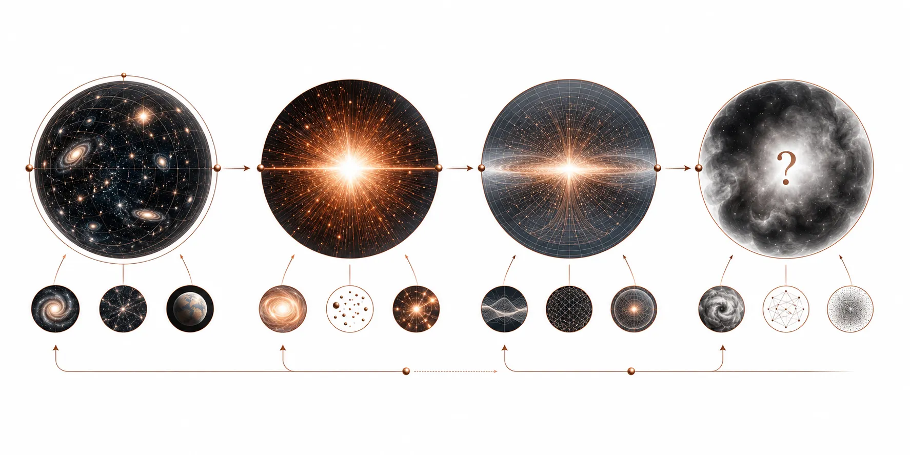 Cosmic timeline from before the Big Bang through to the present universe
