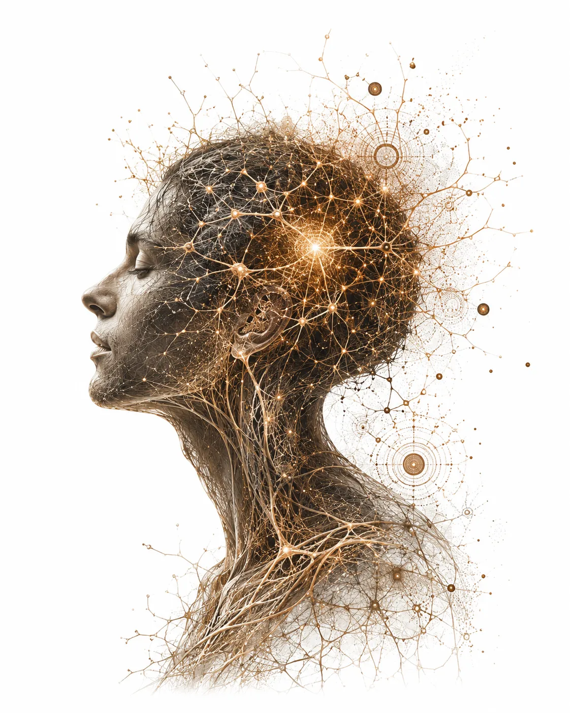 Abstract neural network dissolving into pure light the boundary between brain and experience