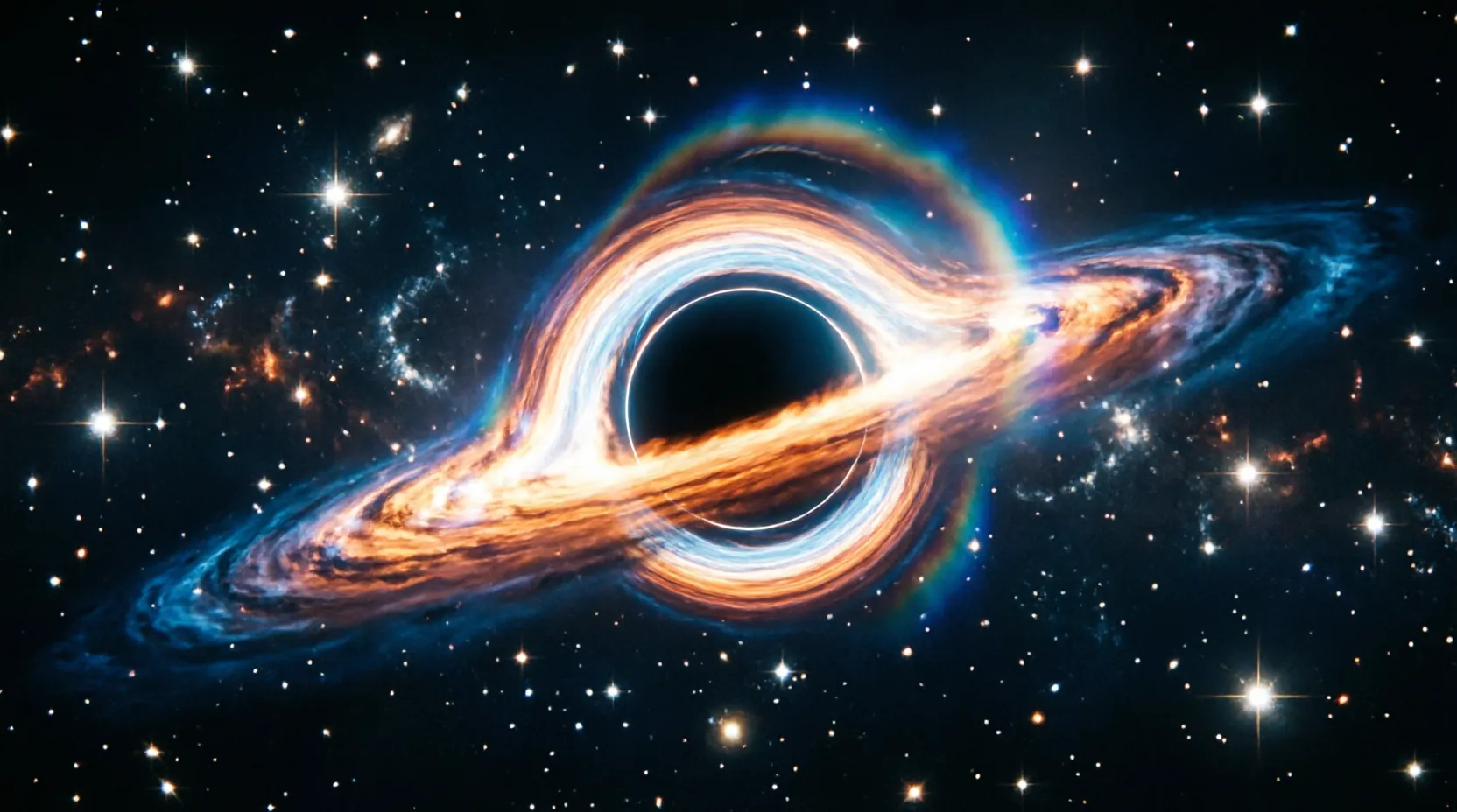 Dramatic visualization of a black hole with accretion disk and gravitational lensing