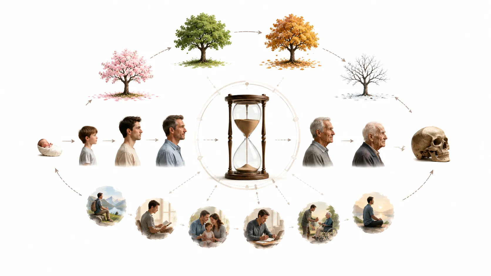 Diagram showing the Memento Mori cycle from awareness of death to gratitude to deliberate action