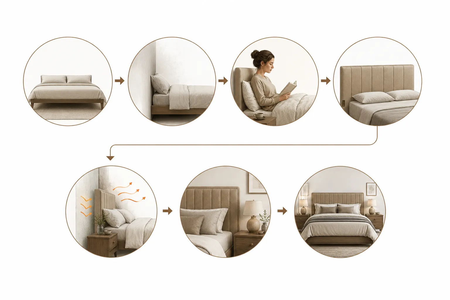 Diagram showing the practical and decorative purposes of bed headboards