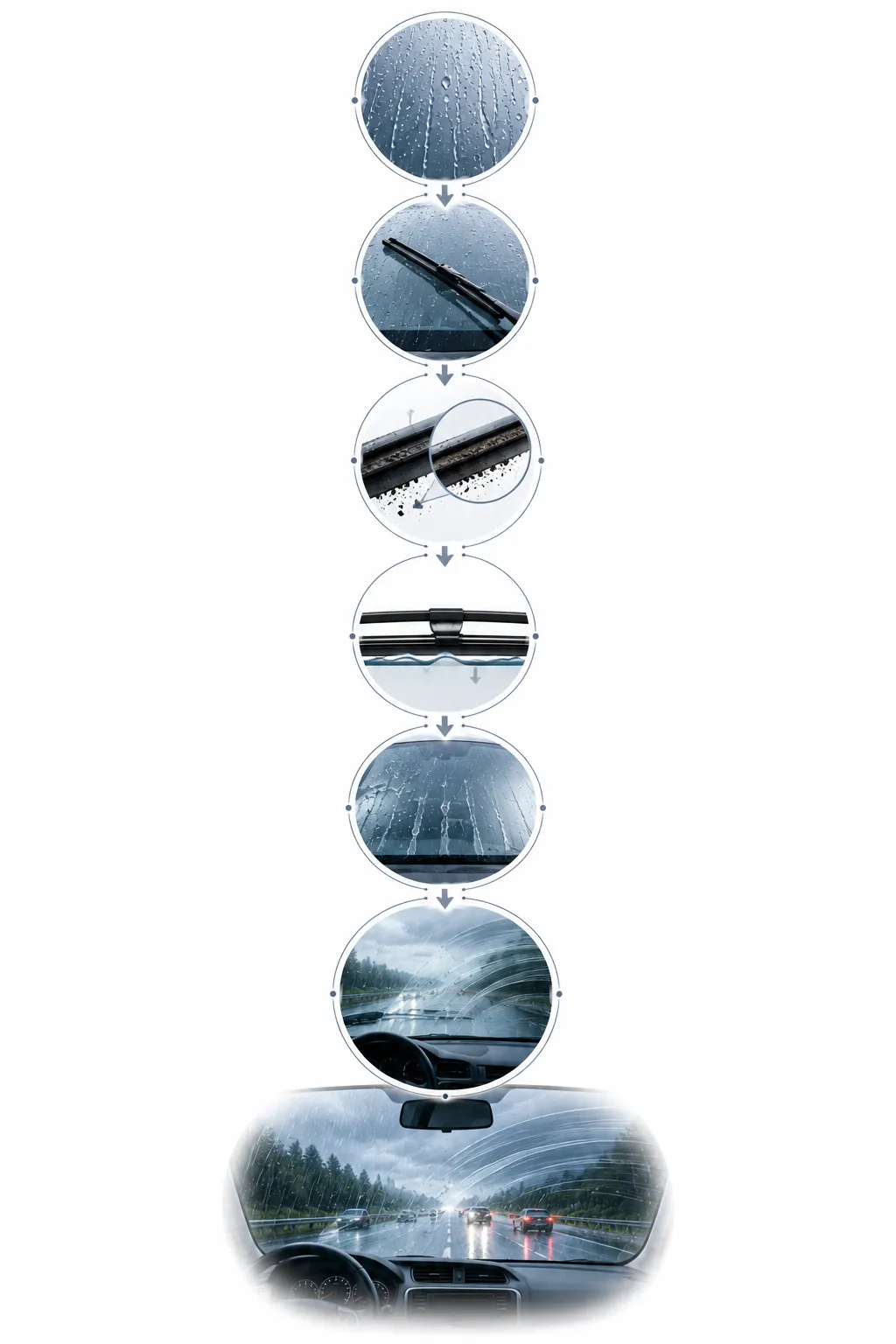 Diagram showing why windshield wipers leave streaks
