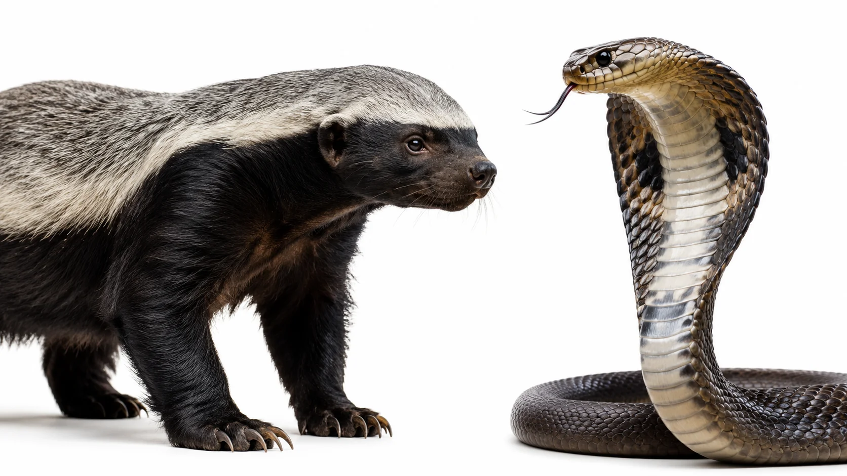 A honey badger facing the camera in its natural habitat, displaying its characteristic bold posture
