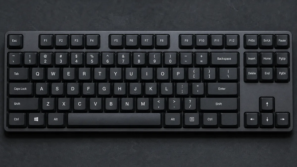 Close-up of a QWERTY keyboard showing the top row of keys