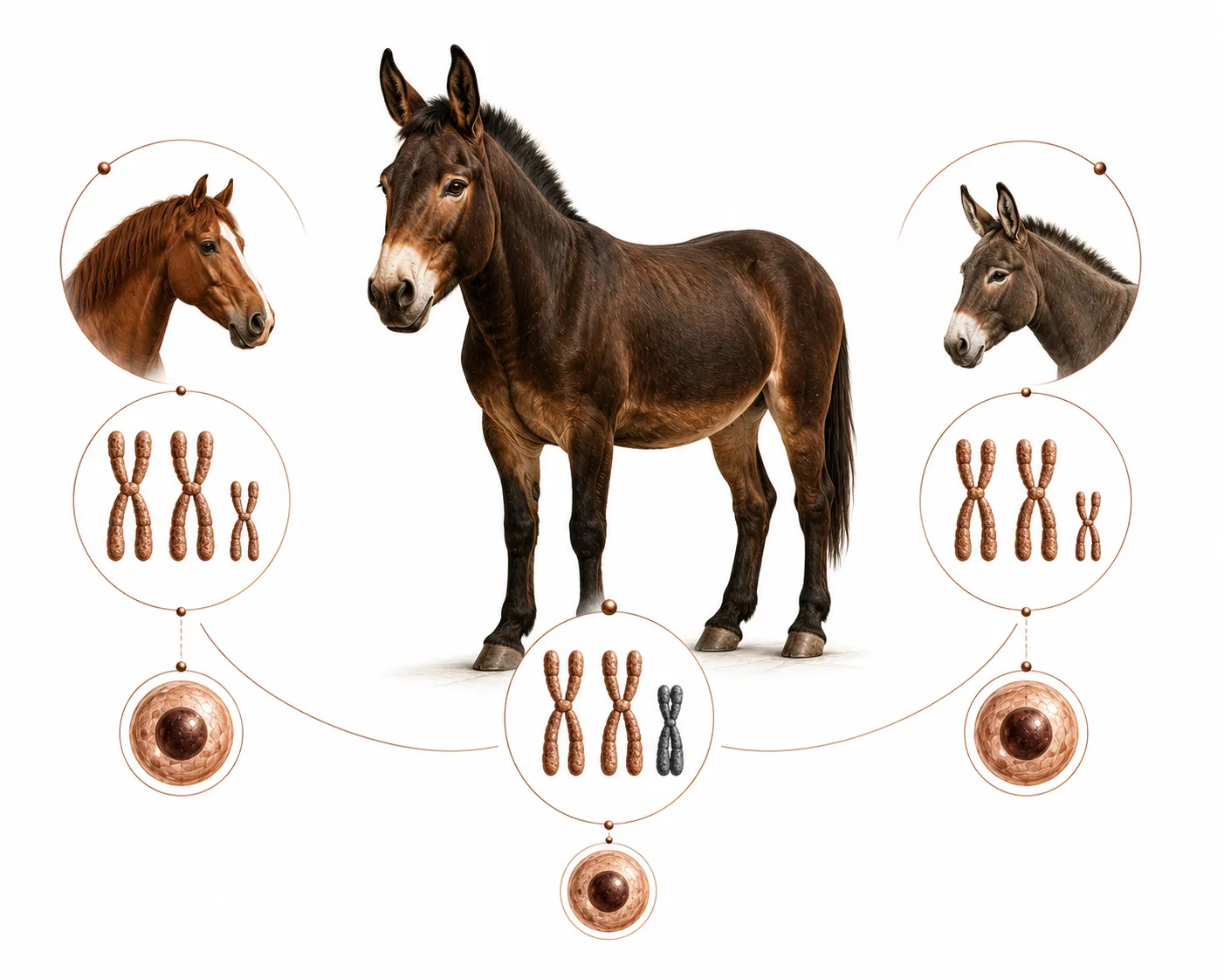 Editorial illustration of a mule with a chromosome diagram
