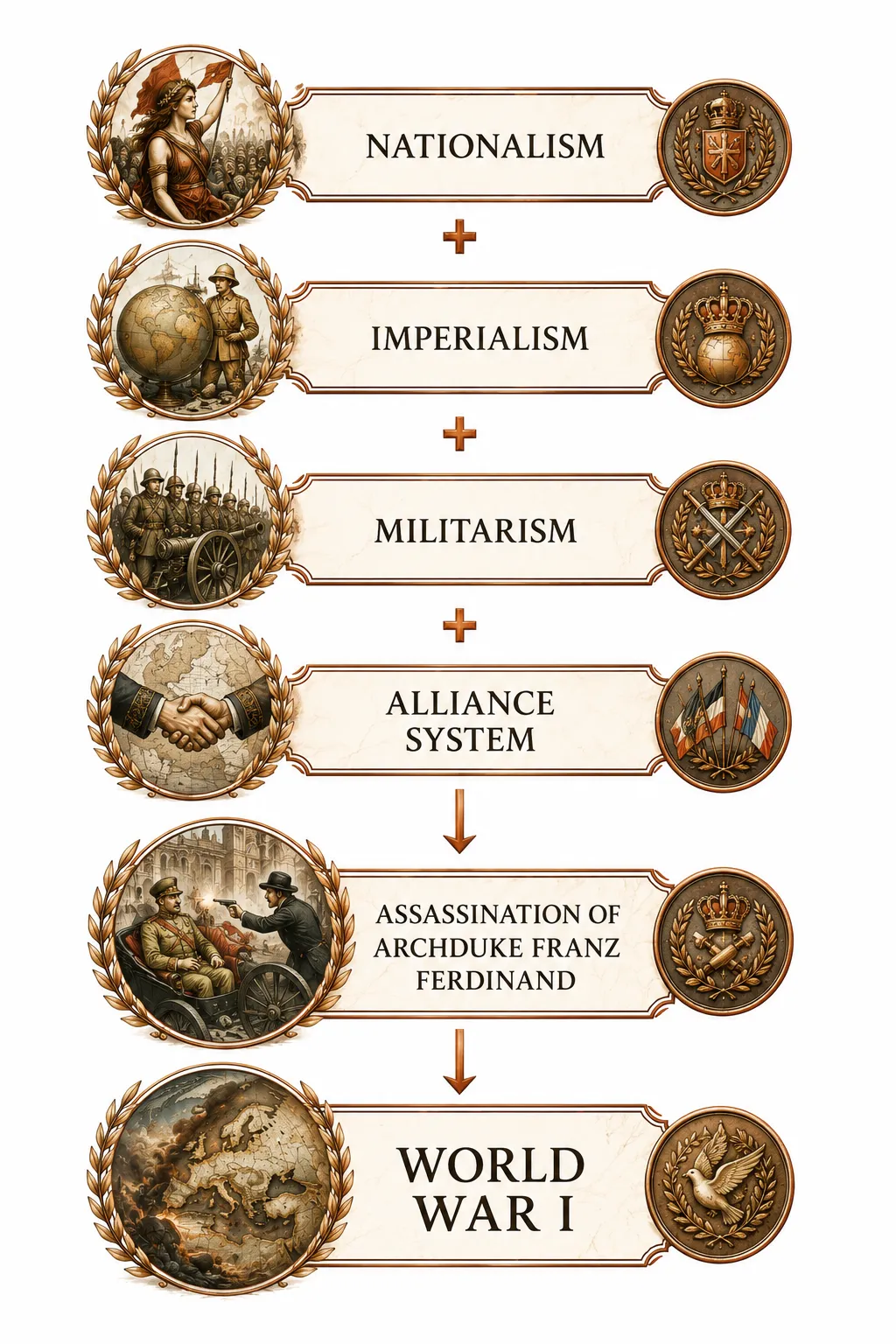 Flow diagram showing the chain of declarations of war after the assassination
