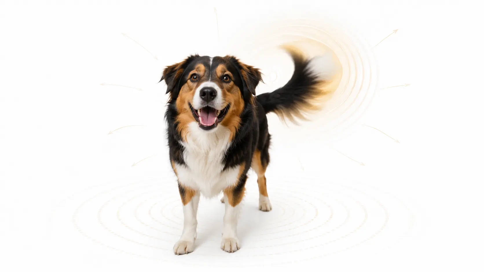 Happy dog wagging its tail while looking at owner